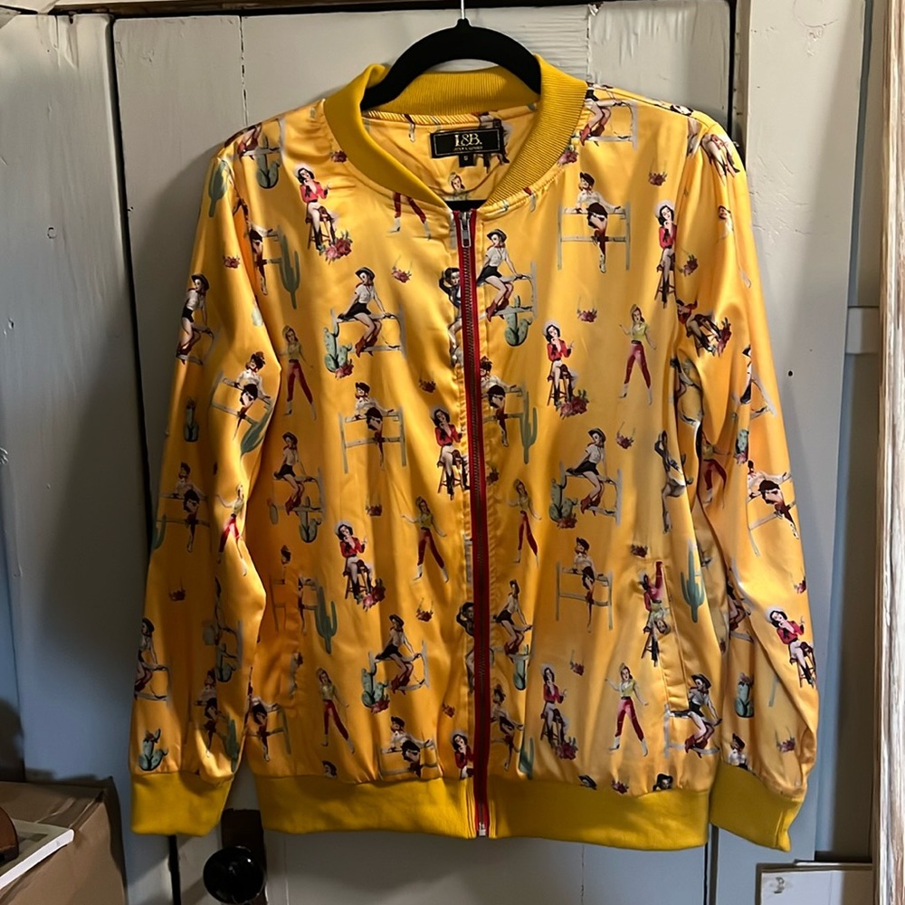 Lucky & Blessed Retro Pinup Cowgirl Bomber Jacket Small